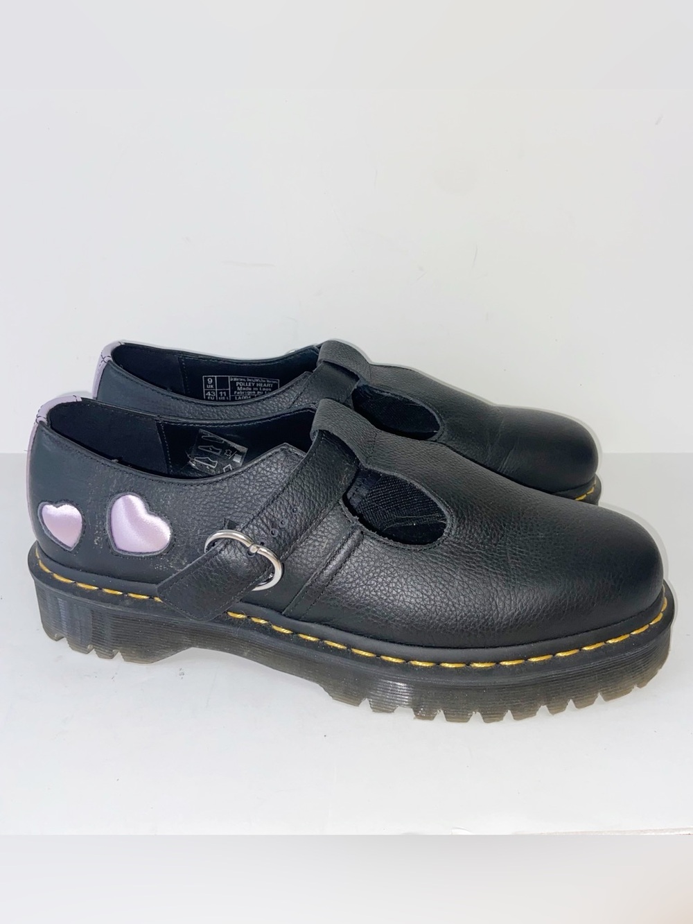 Dr. Martens Shoes Womens Size 11 Polley Heart Mary Jane Leather Black Goth Punk